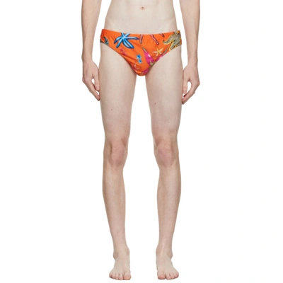 Shop Versace Orange Trésor De La Mer Swim Briefs In 5r010 Orange