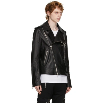 Shop Balmain Black Leather Biker Jacket In 0pa Noir