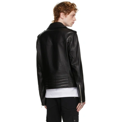 Shop Balmain Black Leather Biker Jacket In 0pa Noir