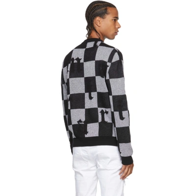 Shop Amiri Black & White Jacquard Check Logo Sweater In Black / White