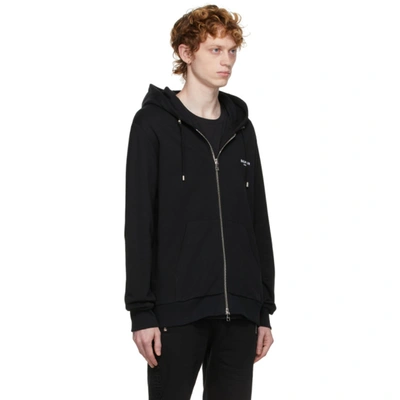 Shop Balmain Black Flocked Logo Zip-up Hoodie In Eab Noir/bl