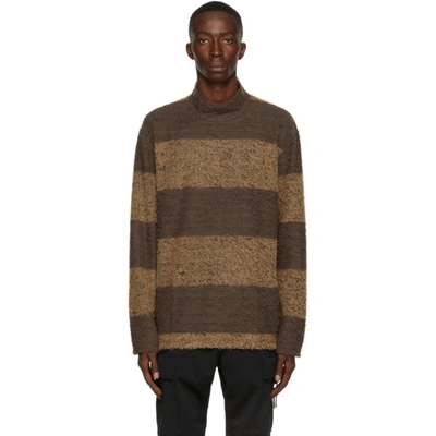Shop Mastermind Japan Brown Pile Stripe Hi Neck Sweater In Brown X Camel