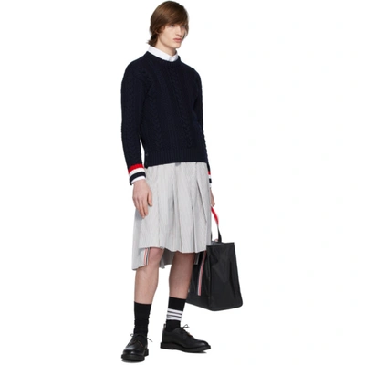 Shop Thom Browne Navy Merino Aran Cable Sweater In 415 Navy