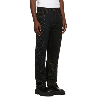 Shop Marine Serre Black Regenerated All Over Moon Jeans In 00 All Over Moon Bla