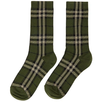 Shop Burberry Green Intarsia Check Mid Socks In Military Green