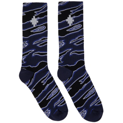 Shop Marcelo Burlon County Of Milan Navy Camo Cross Socks In Dark Blue