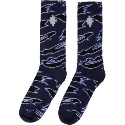 Shop Marcelo Burlon County Of Milan Navy Camo Cross Socks In Dark Blue