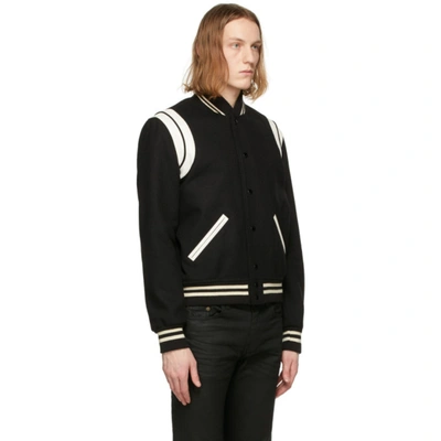 Shop Saint Laurent Black Wool Teddy Bomber Jacket In 1070 Blkwht