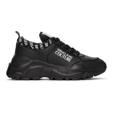 Shop Versace Jeans Couture Black Speedtrack Logo Sneakers In E899 Nero