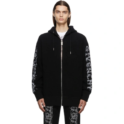 Shop Givenchy Black Bouclé Barbed Wire Zip Hoodie In 001-black