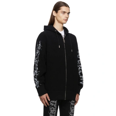 Shop Givenchy Black Bouclé Barbed Wire Zip Hoodie In 001-black