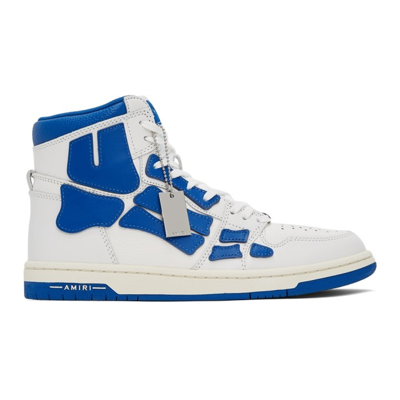 Shop Amiri White & Blue Skel Top Hi Sneakers In White/blue