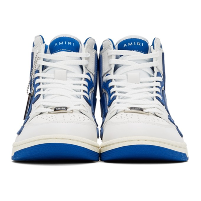Shop Amiri White & Blue Skel Top Hi Sneakers In White/blue