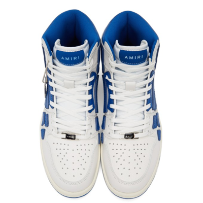 Shop Amiri White & Blue Skel Top Hi Sneakers In White/blue