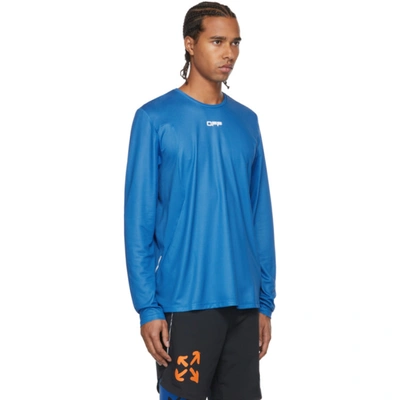 Shop Off-white Blue Active Logo Mesh Long Sleeve T-shirt In Blue/white