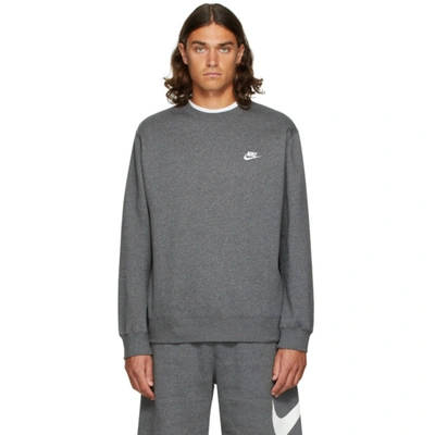 Shop Nike Grey Fleece Sportswear Club Sweatshirt In 071 Charcoa