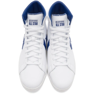 Shop Converse White ' Color' Pro Leather High Top Sneakers In White/rush Blue/whit