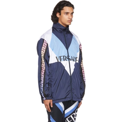 Shop Versace Blue Nylon Logo Jacket In 6u370 Blue
