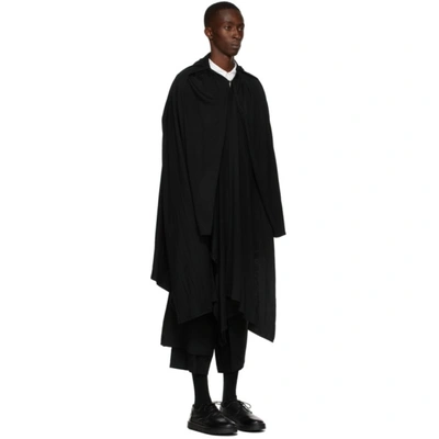 Shop Yohji Yamamoto Black Wool Wrap Cape Coat