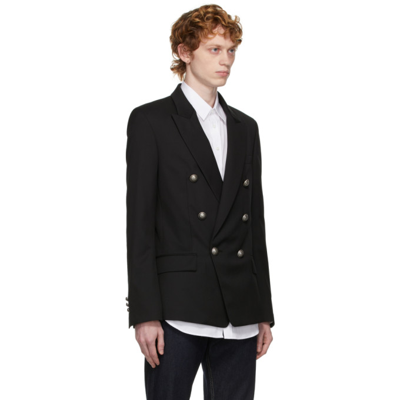 Shop Balmain Black Wool Double-breasted Blazer In 0pa Noir