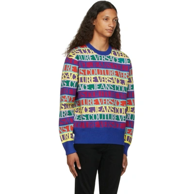 Shop Versace Jeans Couture Multicolor Jacquard Logo Sweater In E983 Mult.s
