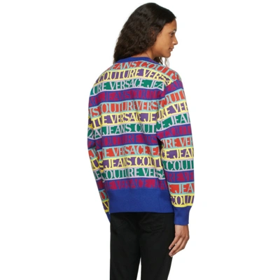 Shop Versace Jeans Couture Multicolor Jacquard Logo Sweater In E983 Mult.s