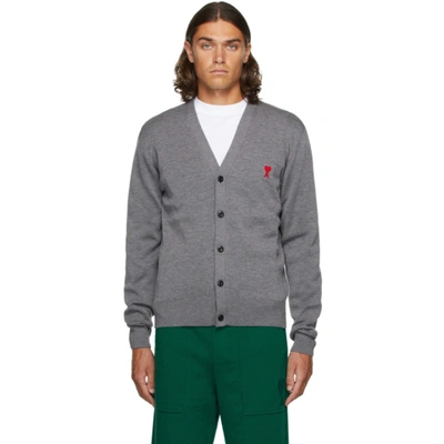 Shop Ami Alexandre Mattiussi Grey Ami De Cœur Cardigan In Heather Grey/055