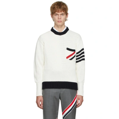 Shop Thom Browne Off-white Rwb & 4-bar Stripe Sweater In 100 White