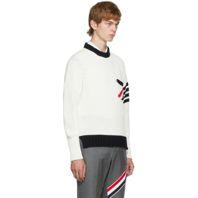 Shop Thom Browne Off-white Rwb & 4-bar Stripe Sweater In 100 White