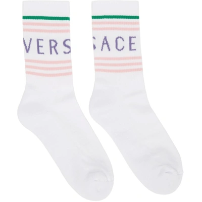 Shop Versace White Logo Socks In 6w060 White