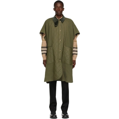 Shop Burberry Green Quilted Panel Cape In Dark Fern Green