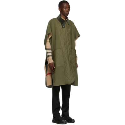 Shop Burberry Green Quilted Panel Cape In Dark Fern Green