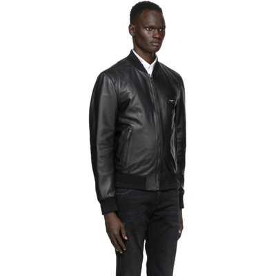 Shop Dolce & Gabbana Black Leather Bomber Jacket In N0000 Nero