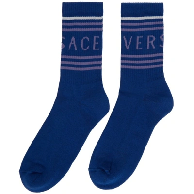 Shop Versace Blue Logo Socks In 6u440 Bluet