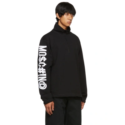 Shop Moschino Black Symbols Logo Half-zip Sweatshirt In A1555 Black