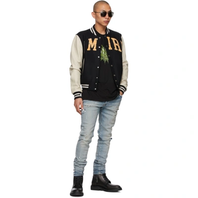 Shop Amiri Black Vintage Appliqué Logo Varsity Bomber