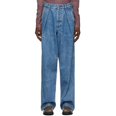 Shop Dries Van Noten Blue Marbled Wide-leg Jeans In 504 Blue