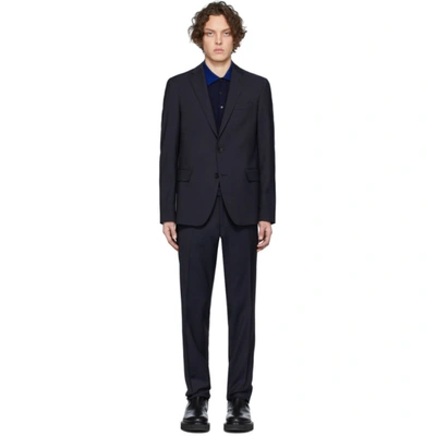 Shop Etro Navy Wool Houndstooth Suit In 200 Navy