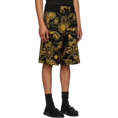 Shop Versace Jeans Couture Black & Gold Regalia Baroque Shorts In Eg89 Nero + Oro