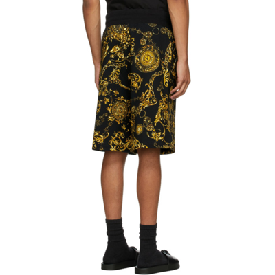 Shop Versace Jeans Couture Black & Gold Regalia Baroque Shorts In Eg89 Nero + Oro