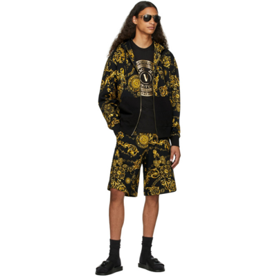 Shop Versace Jeans Couture Black & Gold Regalia Baroque Shorts In Eg89 Nero + Oro