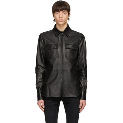 Shop Amiri Black Leather Shirt Jacket