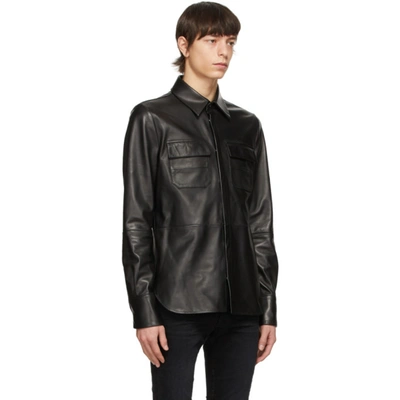 Shop Amiri Black Leather Shirt Jacket