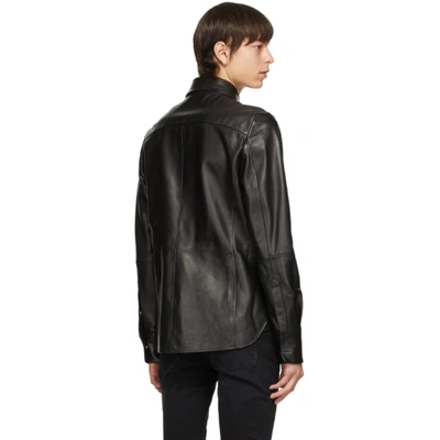 Shop Amiri Black Leather Shirt Jacket