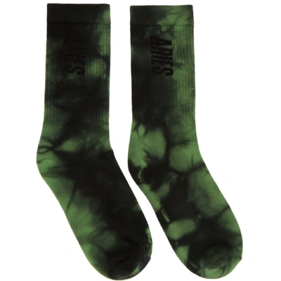 Shop Aries Green & Black Tie-dye Logo Socks