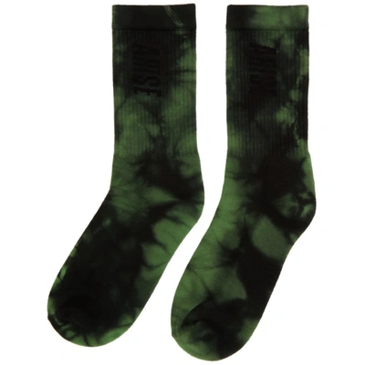 Shop Aries Green & Black Tie-dye Logo Socks