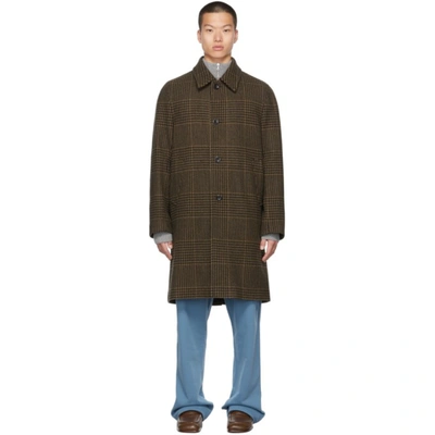 Shop Dries Van Noten Khaki Wool Check Coat In 105 Umber