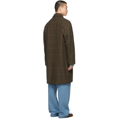 Shop Dries Van Noten Khaki Wool Check Coat In 105 Umber
