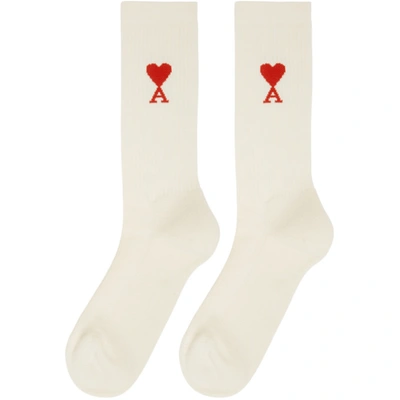 Shop Ami Alexandre Mattiussi Three-pack Multicolor Ami De Cœur Socks In Off White/grey/black