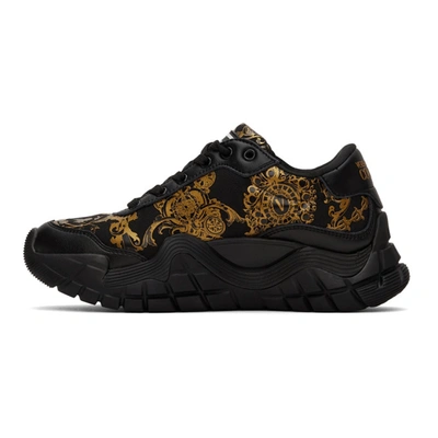 Shop Versace Jeans Couture Black Baroque Logo Sneakers In Eg89 Nero + Oro